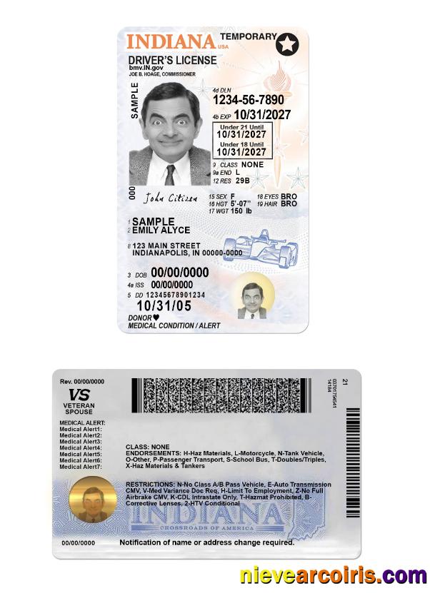 USA Indiana driving license